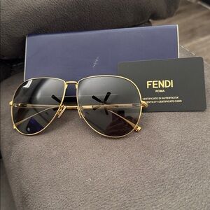 Fendi Gold Aviator Sunglasses with Dark Lenses